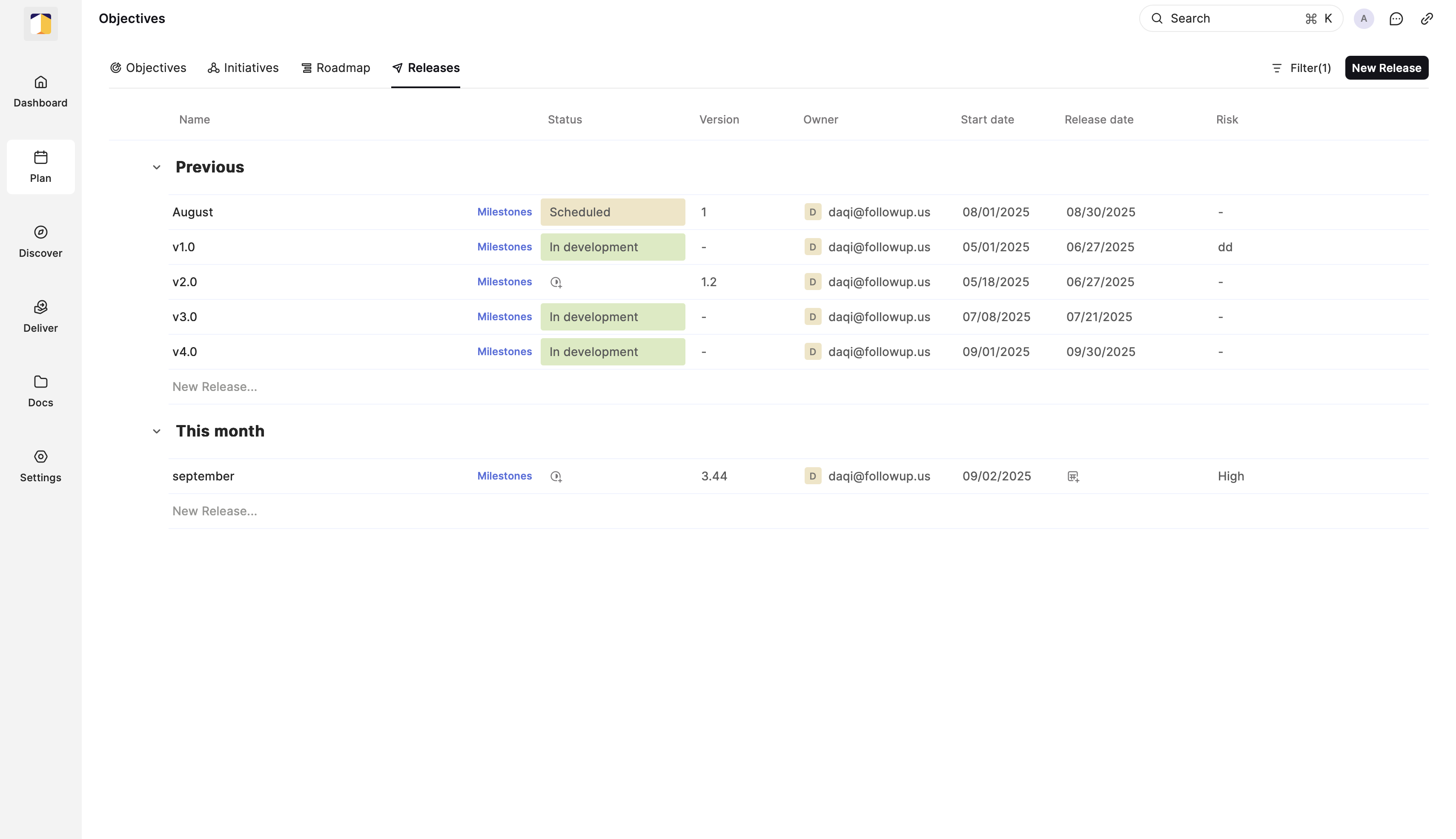 The Releases view